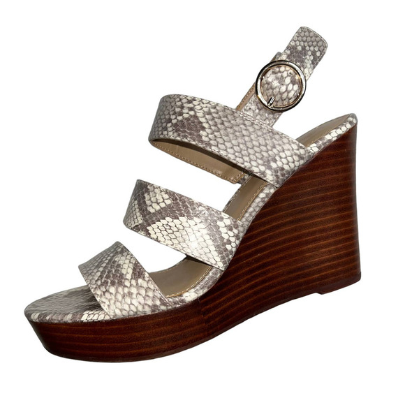 14th and Union Size 9 Reptile Snakeskin Embossed Preppy Minimal Wood Wedge Heels - Picture 2 of 7